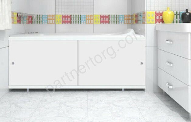 Кварт эконом экран под ванну с раздвижными дверцами белый 148х56см