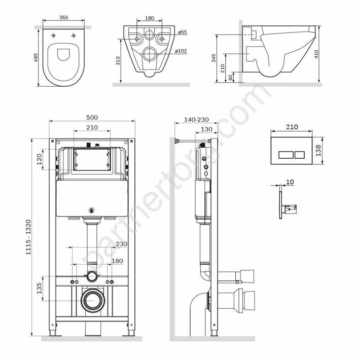Spirit FlashClean AM.PM комплект инсталляция с клавишей Pro S белый с подвесным унитазом  IS47001.701700