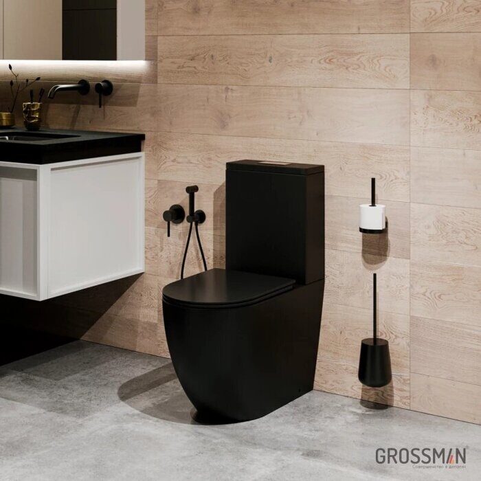 Grossman GR-4494BMSQ напольный безободковый унитаз черный матовый с сидением Торнадо