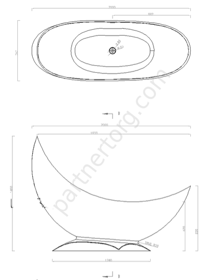 NSB-20767M ванна искусственный камень, размер 200x76,7 см
