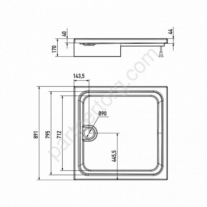 Alex Baitler акриловый поддон душевой квадратный 90х90см AB9017H-1