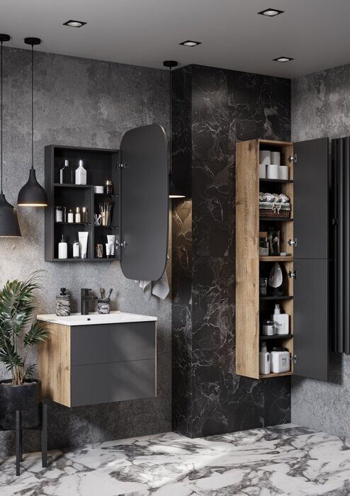 Сохо 60 см шкаф-зеркало графит для ванной комнаты правое Aquaton