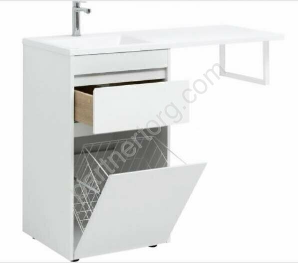 Токио 48 тумба напольная белая для ванной комнаты 1 ящик с бельевой корзиной Aquanet