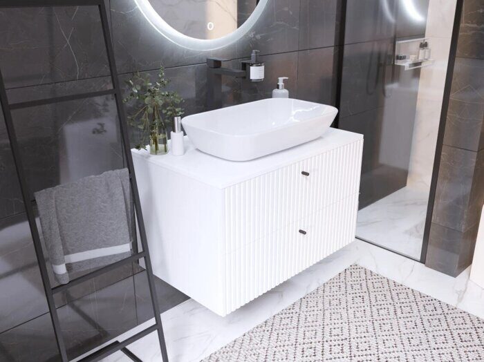 Desire 800х487х500П 2я монолит айсберг, эмаль белая тумба в ванную подвесная