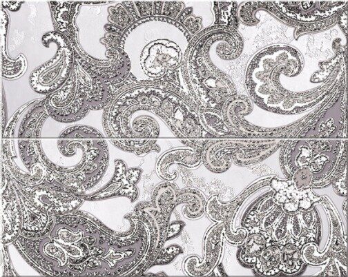 Sfumato Grey Paisley панно (из 2 плиток) серое полуматовое 40х50см Azori