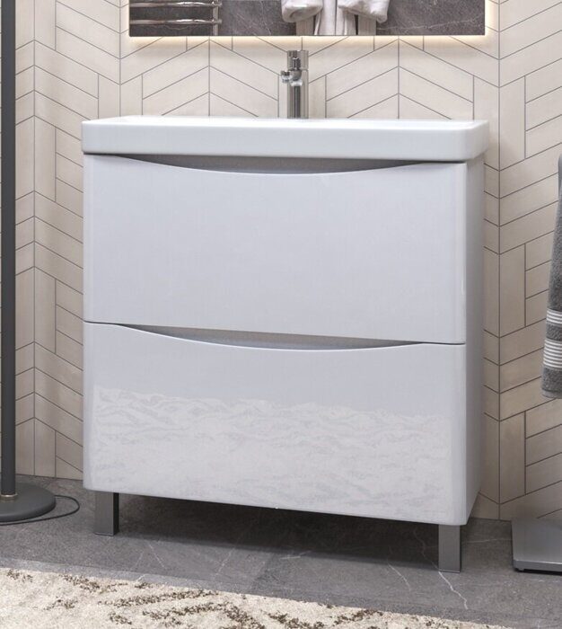 Glem 800-0-2 тумба напольная белая для ванной комнаты с умывальником 9595 (80)