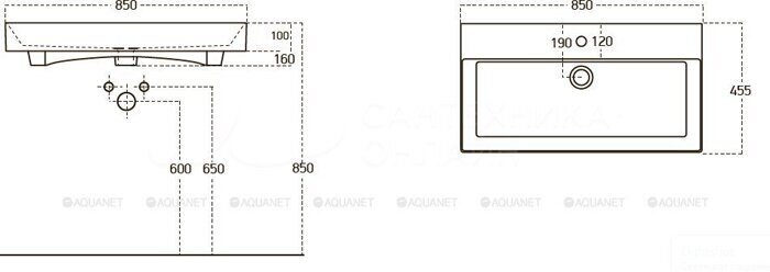 Slim Synergy 85 раковина-столешница черная для ванной комнаты Aquanet