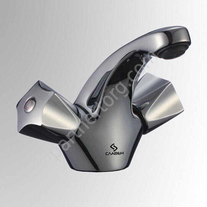 Е 10 Смеситель для умывальника с литым изливом, двуручный Славен