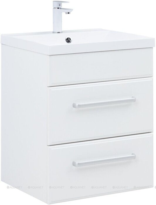 Лукка 58 тумба белая для ванной комнаты с раковиной-столешницей Нота 58 Aquanet
