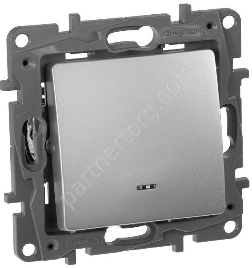 Legrand Etika выключатель 1-клавишный 10АX 250В, с подсветкой, цвет алюминий