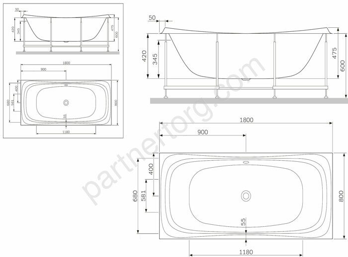 W30A-180-080W-R Sensation, каркас для ванны акриловой A0 180х80 см