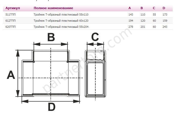 Тройник плоский ТПП, 204х55 мм