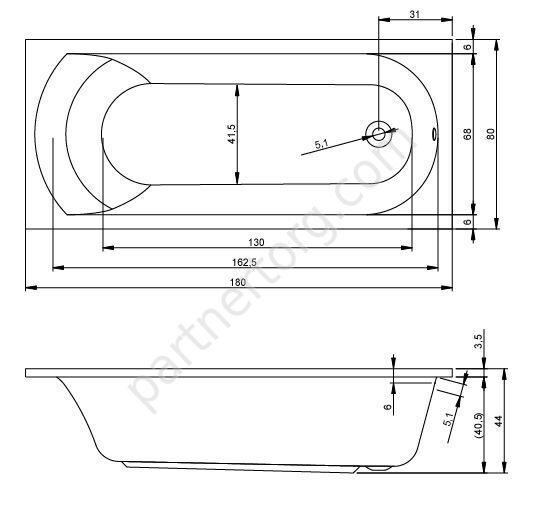 Майами прямоугольная акриловая ванна Riho 180х80 см