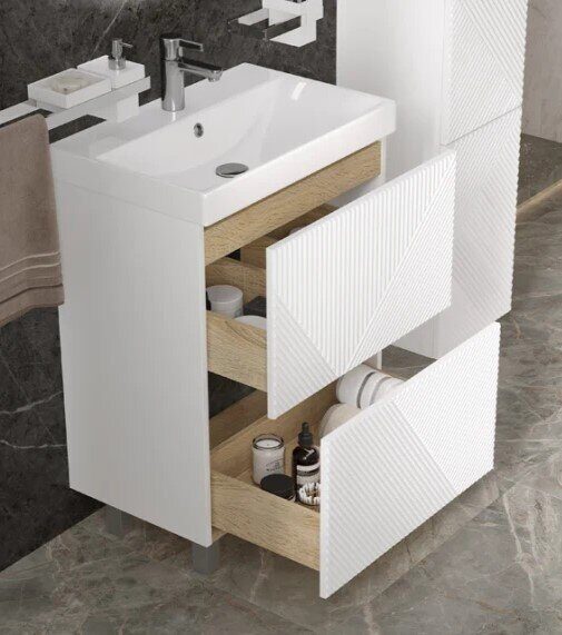 Edge 600-0-2 Velvex напольная тумба белая для ванной комнаты с керамической раковиной  9696-60