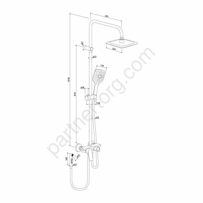 Apollo, душевая система со смесителем-полкой черная