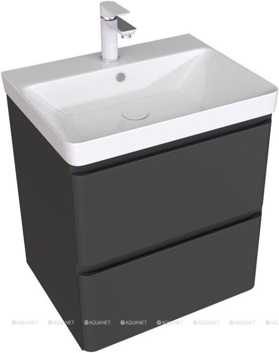 Эмбер 60 тумба черная матовая для ванной комнаты 2 ящика с раковиной-столешницей 60 cm (URBAN) Sanovit Aquanet