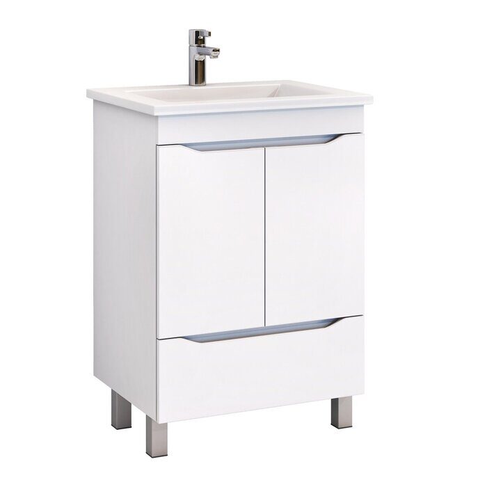 Grani 600-2-1 тумба белая для ванной комнаты с умывальником Элина 60
