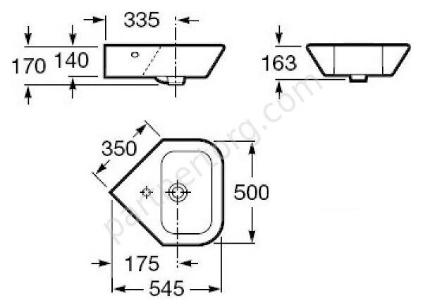 Nexo Roca угловая раковина 50х54 см