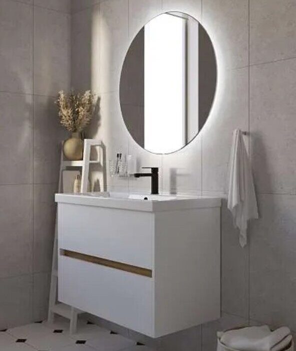 Veil 80П тумба в ванную комнату  2 ящика Аляска/Дуб вотан,  1Марка