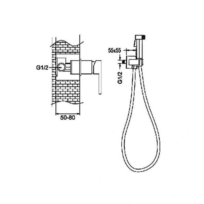 Rose R2805H Смеситель с гигиеническим душем встраиваемый, черный