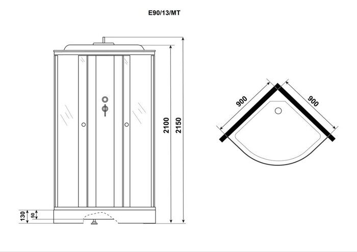 Niagara Eco E90/13/MT душевая кабина угловая 90х90х215 см, матовое стекло, низкий поддон