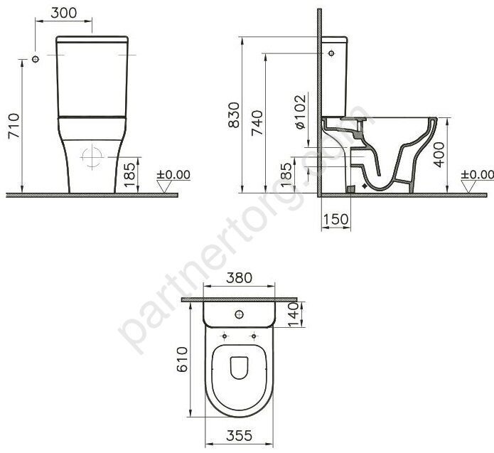 Zentrum Rim-Ex Vitra безободковый унитаз, сиденье микролифт 9824B003-7207
