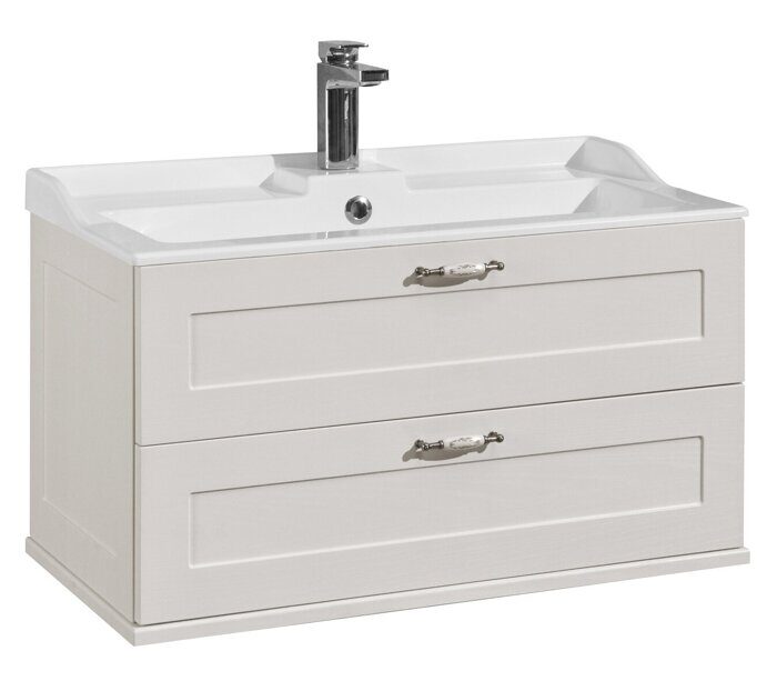 Леон 80 см тумба подвесная дуб белый для ванной комнаты с раковиной Фабиа 80 Aquaton