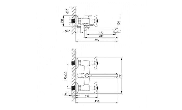 Standard LM2113C, смеситель для ванны и душа, с плоским изливом, хром Lemark