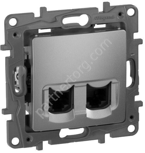 Legrand Etika розетка информационная двойная 2xRJ45 5e UTP, цвет алюминий