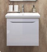 Grani 600-0-1 тумба навесная белая для ванной комнаты с умывальником Como 60