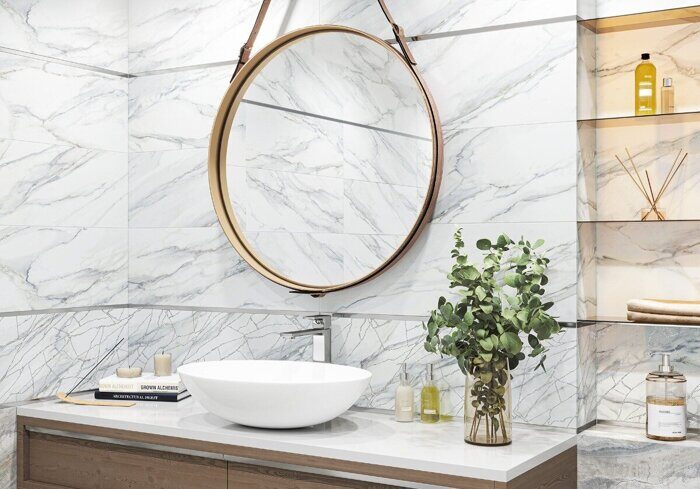 Alicante Delacora декорированная настенная плитка белая глянцевая 24,6х74см