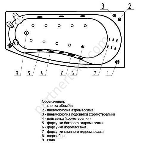 Пандора ванна акриловая асимметричная Aquatek 160х75см с каркасом и сливом-переливом