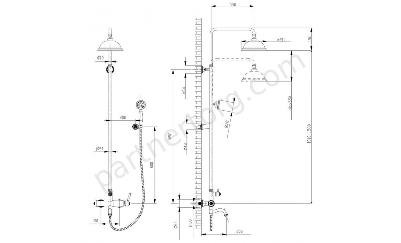 Spark LM6762RG, душевая система с тропическим душем, поворотный излив, розовое золото Lemark