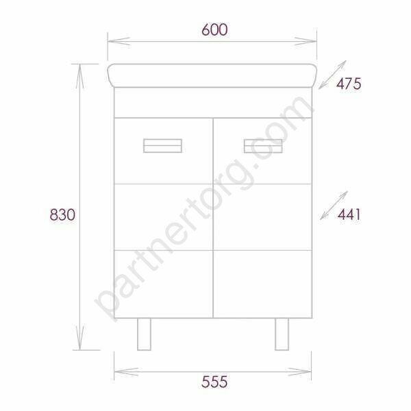Балтика-Квадро Black 60.11 белая напольная тумба для ванной комнаты Onika с умывальником Тигода-60