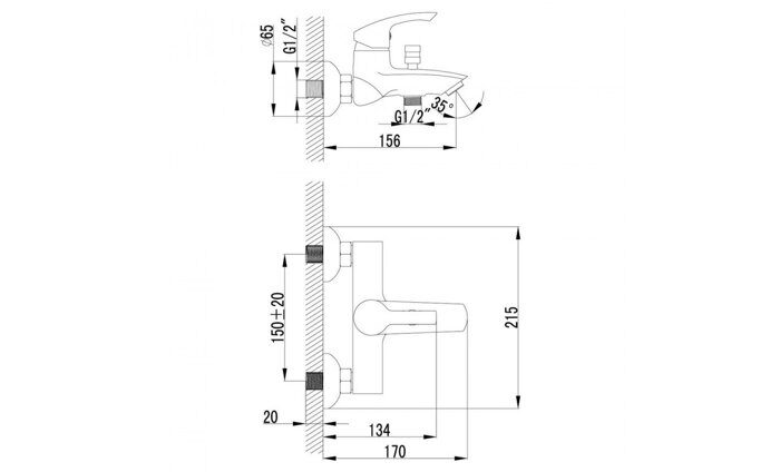 Plus Strike LM1102C смеситель для ванны и душа с коротким фиксированным изливом, хром Lemark