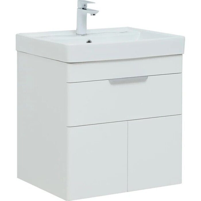 Ирис new 60 тумба подвесная белый глянец 1 ящик 2 фасада для ванной комнаты Aquanet