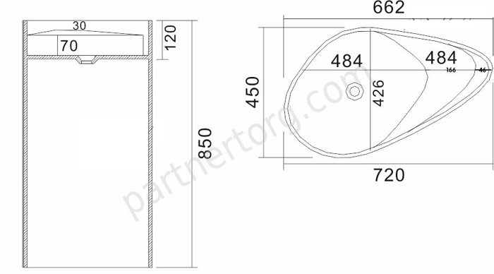 NSF-8572M раковина напольная искусственный камень, ширина 72 см