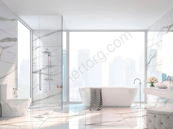 Angel Statuario белый керамогранит полированный  Global Tile 60х120 см