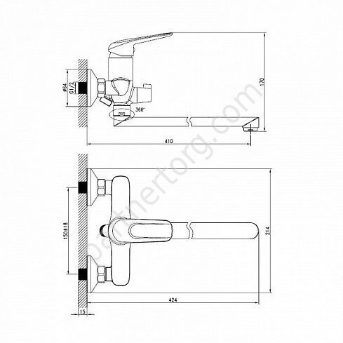 Male Iddis смеситель для ванны с длинным изливом с керамическим дивертором MALSBL2i10WA