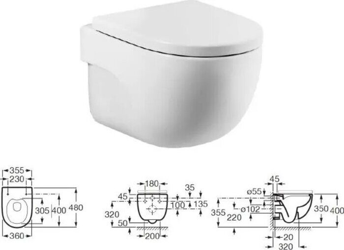 Комплект инсталляции Roca ПЭК с унитазом Roca Meridian Pack безободковый, сидение с микролифтом 893104990