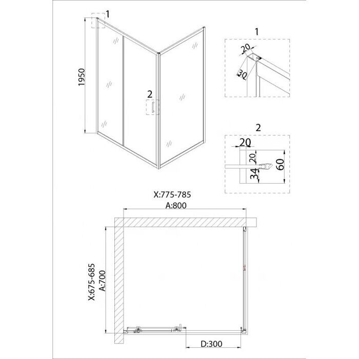Niagara Nova NG-62-8A-A70 душевое ограждение 80х70см, раздвижная дверь