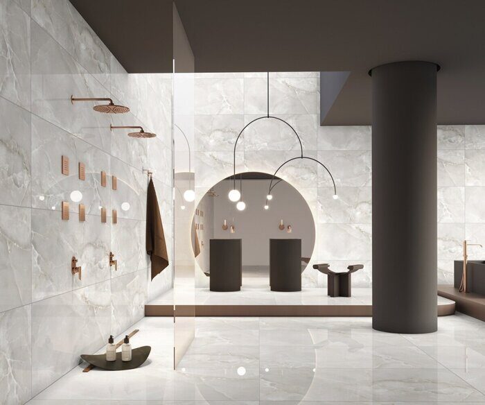 Aspen Onyx White Glossy, Аспен Оникс Вайт серый полированный керамогранит 120х60см