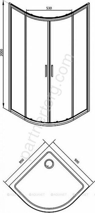 Aquanet Practic AE10-Q-90x90U-CP, душевой уголок полукруглый, 90х90х200 см, профиль хром