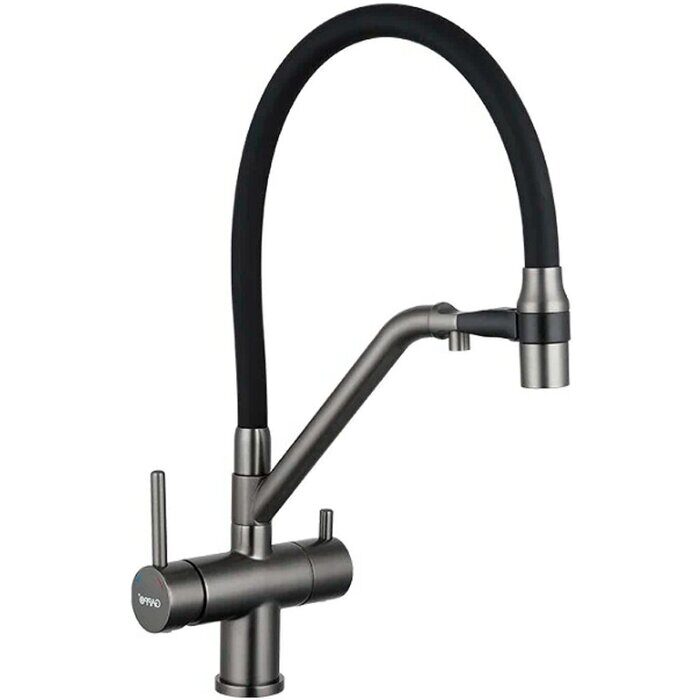 Gappo G4398-89 смеситель для кухни с подключением фильтра оружейная сталь/черный