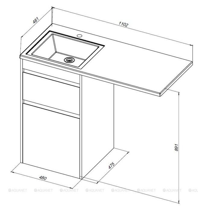 Токио 48 тумба напольная дуб веллингтон для ванной комнаты 2 ящика Aquanet
