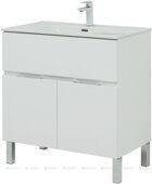 Алвита new 80 тумба белая напольная для ванной комнаты 1 ящик, 2 дверцы с раковиной Flat 80 Aquanet