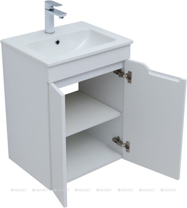 Практика 50 тумба белая матовая для ванной комнаты с раковиной-столешницей 50 cm (PRACTICO) Aquanet