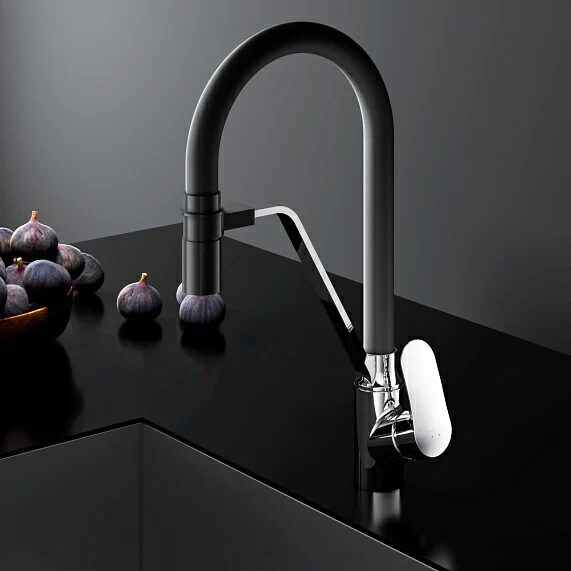 Смеситель для кухни высокий, хром с черным гибким изливом F8007802 Like AM.PM