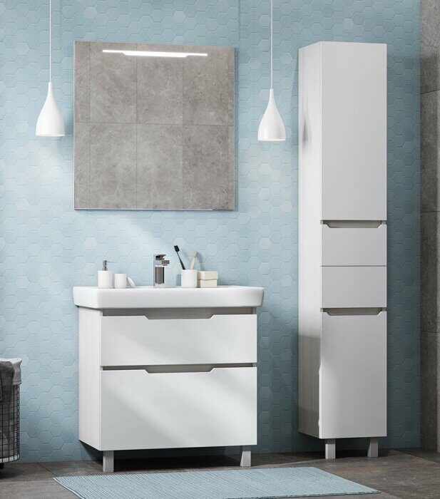 Дакота 80 см тумба напольная белая/выбеленное дерево для ванной комнаты с раковиной Тигода 80 Aquaton