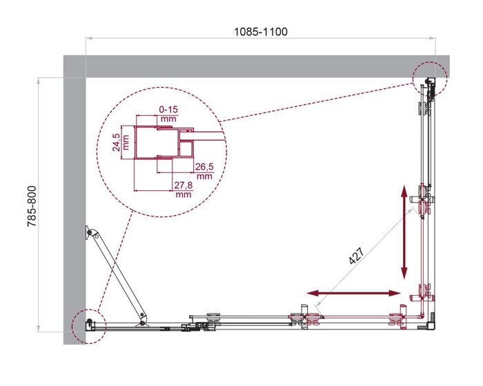 BelBagno LUCE-AH-21-110/80-C-Cr душевой уголок 110х80х195 см, дверь раздвижная, стекло прозрачное, профиль хром